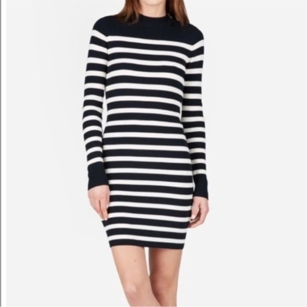 EVERLANE The Breton Ribbed Cotton‎ Sweater Navy White Stripe Knit Dress Large